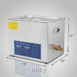 10 L Liter Ultrasonic Cleaner Stainless Steel Industry Heated Clean Glasses USA