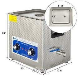 10L Liter Stainless Steel Ultrasonic Cleaner Heated Machine Heater withTimer 40kHz
