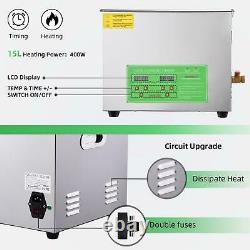 15L Liter Industry Ultrasonic Cleaner Heated Heater WithTimer Stainless Steel US