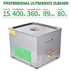 15L Liter Industry Ultrasonic Cleaner Heated Heater WithTimer Stainless Steel US