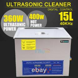15L Stainless Steel Digital Industrial Heated Ultrasonic Cleaner Tank withTimer US