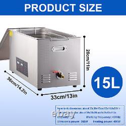 15L Ultrasonic Cleaner Machine with 360W Power Timer 400W Heater Brand New