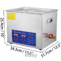 15L Ultrasonic Cleaner Stainless Steel Industry Heated Heater withTimer US Stock