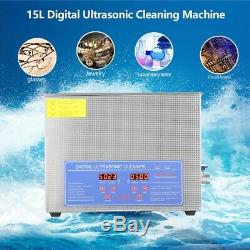 15L Ultrasonic Heating Cleaner Jewelry Cleaning Machine Timer Stainless Steel