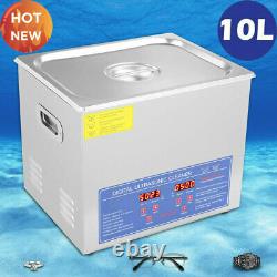 220V 10L Digital Cleaning Machine Ultrasonic Heated Cleaner Bath Tank Timer US