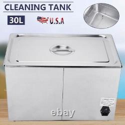 30L Stainless Ultrasonic Cleaner Machine Bath Tank Digital Timer Heated set USA