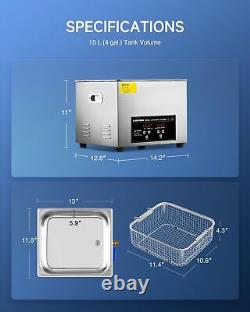 360W 15L Stainless Steel Cleaning Machine, 4 gal Ultrasonic Cleaner with Heat