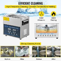 3L Digital Ultrasonic Cleaner with Heater 28/40KHz Water Drain Heating Large