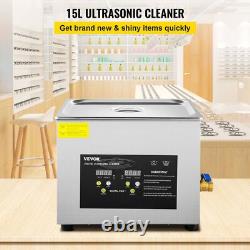 40kHz 15L Upgraded Ultrasonic Cleaner 600W Heater 360W Ultrasonic withHeater Timer