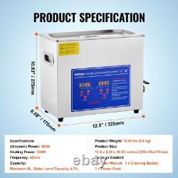 40kHz Commercial Ultrasonic Cleaner 6L with Digital Timer & Heater 110V