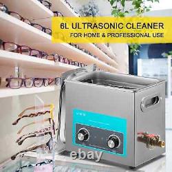 6 L Knob Ultrasonic Cleaner Stainless Steel with Heater & Timer Jewelry Glasses