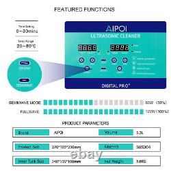 AIPOI Stainless Steel Industry Ultrasonic Cleaner 3.2L Heated Heater withTimer