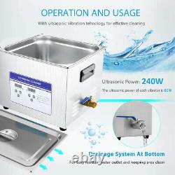 ANBULL Stainless Steel 10L Industry Heated Ultrasonic Cleaner Heater withTimer