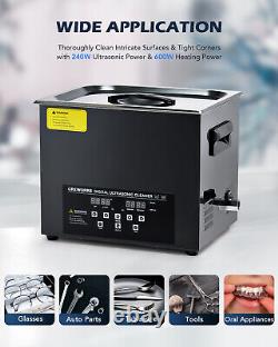 CREWORKS 10L Ultrasonic Cleaner Titanium Steel Industry Heated Heater with Timer