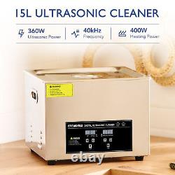 CREWORKS 15L Stainless Steel Ultrasonic Cleaner Industry Heated with Digital Timer