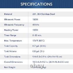 CREWORKS 3L Ultrasonic Cleaner Stainless Steel Industry Heated Heater withTimer