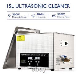 CREWORKS Industry Ultrasonic Cleaner 15L Stainless Steel 600W Heated withTimer