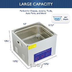 CREWORKS Ultrasonic Cleaner Stainless Steel 15L Industry Heated Heater With Timer