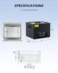 CREWORKS Ultrasonic Cleaner Titanium Steel 15L Industry Heated Heater With Timer