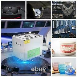 Commercial 15L Stainless Steel Heated Ultrasonic Cleaner with Digital Timer 110V