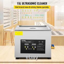 Digital Ultrasonic Cleaner Heater Timer 600W 40KHz Jewelry Eyeglasses 15L USA