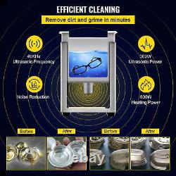 Digital Ultrasonic Cleaner Heater Timer 600W 40KHz Jewelry Eyeglasses 15L USA