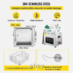 Digital Ultrasonic Cleaner Heater Timer 600W 40KHz Jewelry Eyeglasses 15L USA