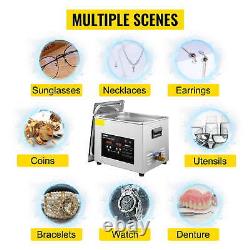 Digital Ultrasonic Cleaner Heater Timer 600W 40KHz Jewelry Eyeglasses 15L USA