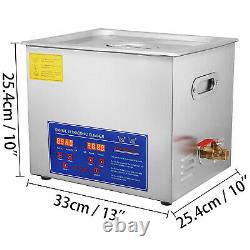 New Stainless Steel 10 L Liter Industry Heated Ultrasonic Cleaner Heater withTimer