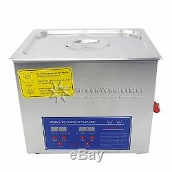 New Stainless Steel 10L Industry Heated Ultrasonic Cleaner Heater withTimer New