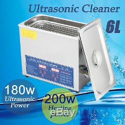 New Stainless Steel 6L Liter Industry Heated Ultrasonic Cleaner Heater withTimer