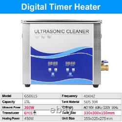 Portable 6.5L Ultrasonic Cleaner Stainless Steel Industry Heated Heater withTimer