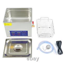 Stainless Steel 10L Liter Industry Ultrasonic Cleaner Heated Heater withTimer New