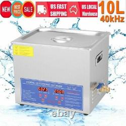 Stainless Steel Industry Ultrasonic Cleaner 10L Heated Heater withTimer US