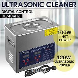 Stainless Steel Industry Ultrasonic Cleaner 3L Heated Heater withTimer USA