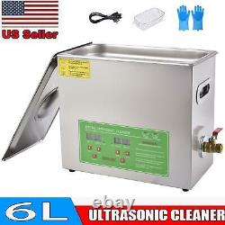 US Professional Digital Ultrasonic Cleaner Machine with Timer Heated Cleaning 6L