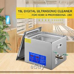 Ultrasonic Cleaner 15L Liter Stainless Steel Industry Heated Clean Glasses