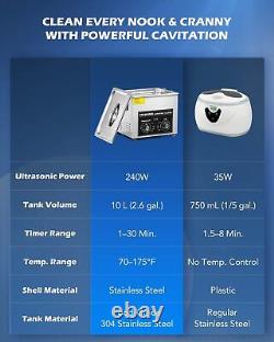 Ultrasonic Cleaner with Heater and Timer, 2.6 gal Digital Sonic Cavitation Ma