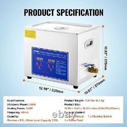 VEVOR 10L Ultrasonic Cleaner with Timer Heating Machine Digital Sonic Cleaner