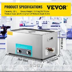 VEVOR 22L Ultrasonic Cleaner 980W Stainless Steel Knob Control with Heater & Timer