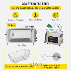 VEVOR 6L Ultrasonic Cleaner 580W Stainless Steel Industry Heated withTimer 40KHz