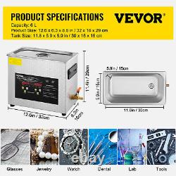 VEVOR 6L Ultrasonic Cleaner 580W Stainless Steel Industry Heated withTimer 40KHz