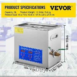 VEVOR 6L Ultrasonic Cleaner with Timer Heating Machine Digital Sonic Cleaner