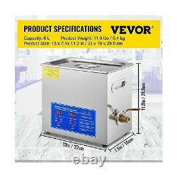 VEVOR Commercial Ultrasonic Cleaner 6 Liters Heated With Digital Timer Large New