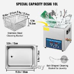 VEVOR Ultrasonic Cleaner 10L Industry Stainless Steel Heated withTimer 28KHz/40KHz