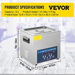 VEVOR Ultrasonic Cleaner 10L Industry Stainless Steel Heated withTimer 28KHz/40KHz