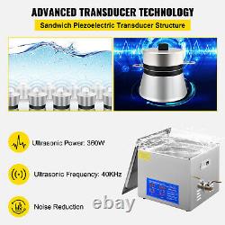 VEVOR Ultrasonic Cleaner 15L Jewerly Cleaning Equipment Industry Heated with Timer