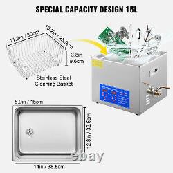 VEVOR Ultrasonic Cleaner 15L Jewerly Cleaning Equipment Industry Heated with Timer