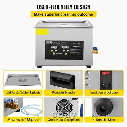 VEVOR Ultrasonic Cleaner 15L Stainless Steel 900W Industry Heated withTimer Heater