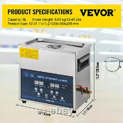 VEVOR Ultrasonic Cleaner 6L 28/40KHz Stainless Steel 480W Heated Cleaner withTimer